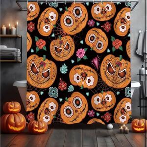 Halloween Pumpkin Shower Curtain Evil Pumpkin Shower Curtain Pumpkin Nig…